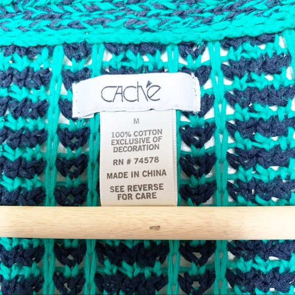 Cache Fringe Navy & Green OpenWeave Crop Jacket Women’s Size Medium - Picture 2 of 8